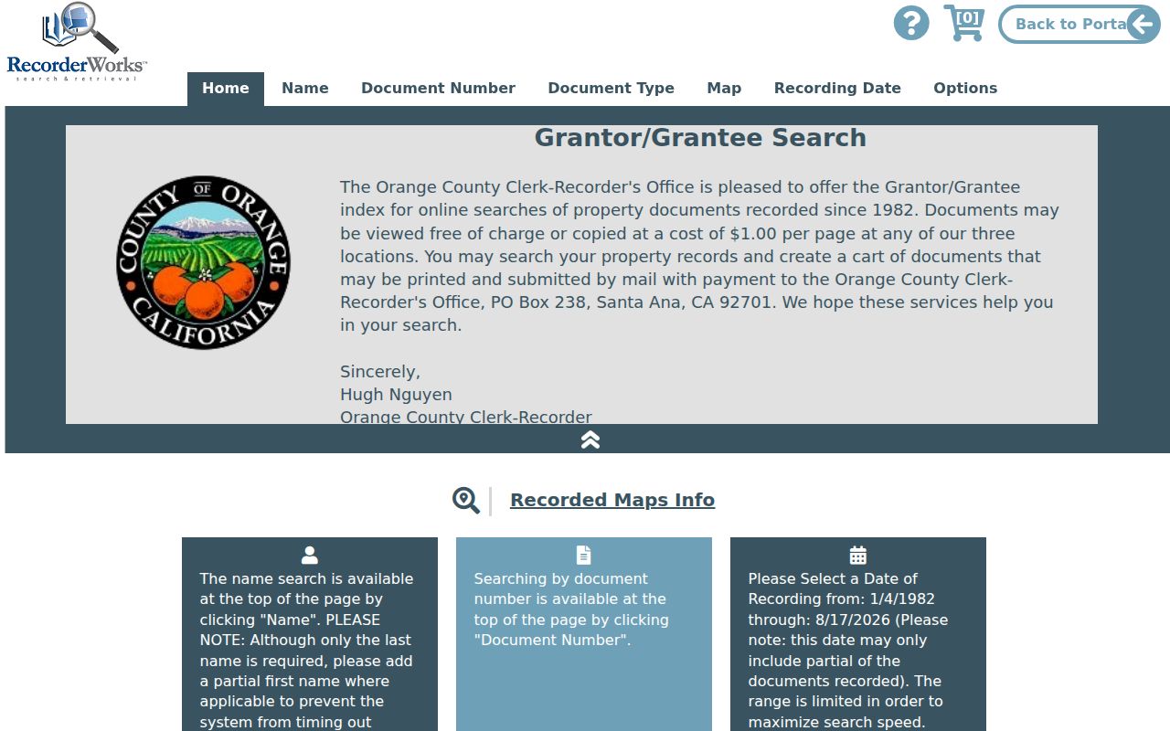 Seal Beach residents directory Orange County grantor grantee index