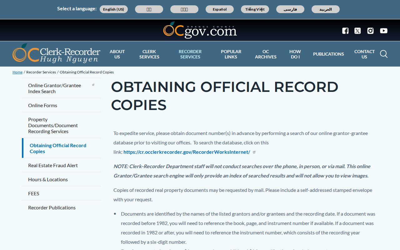 Seal Beach previous residents, Orange County recorded-document copy instructions