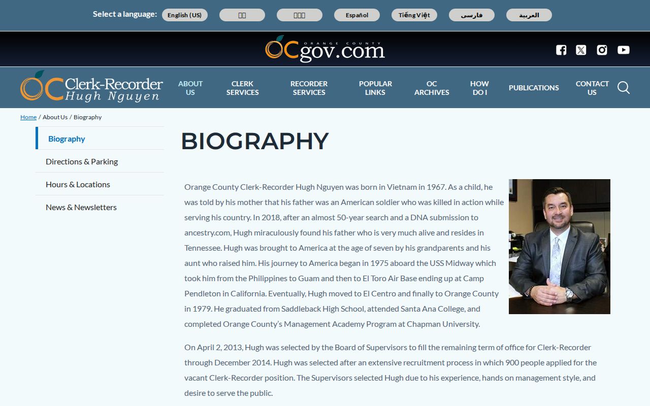 Seal Beach previous residents research, Orange County Clerk-Recorder history page