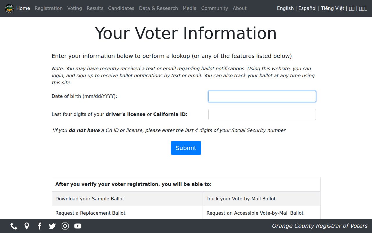 Seal Beach resident lookup Orange County personal voter status